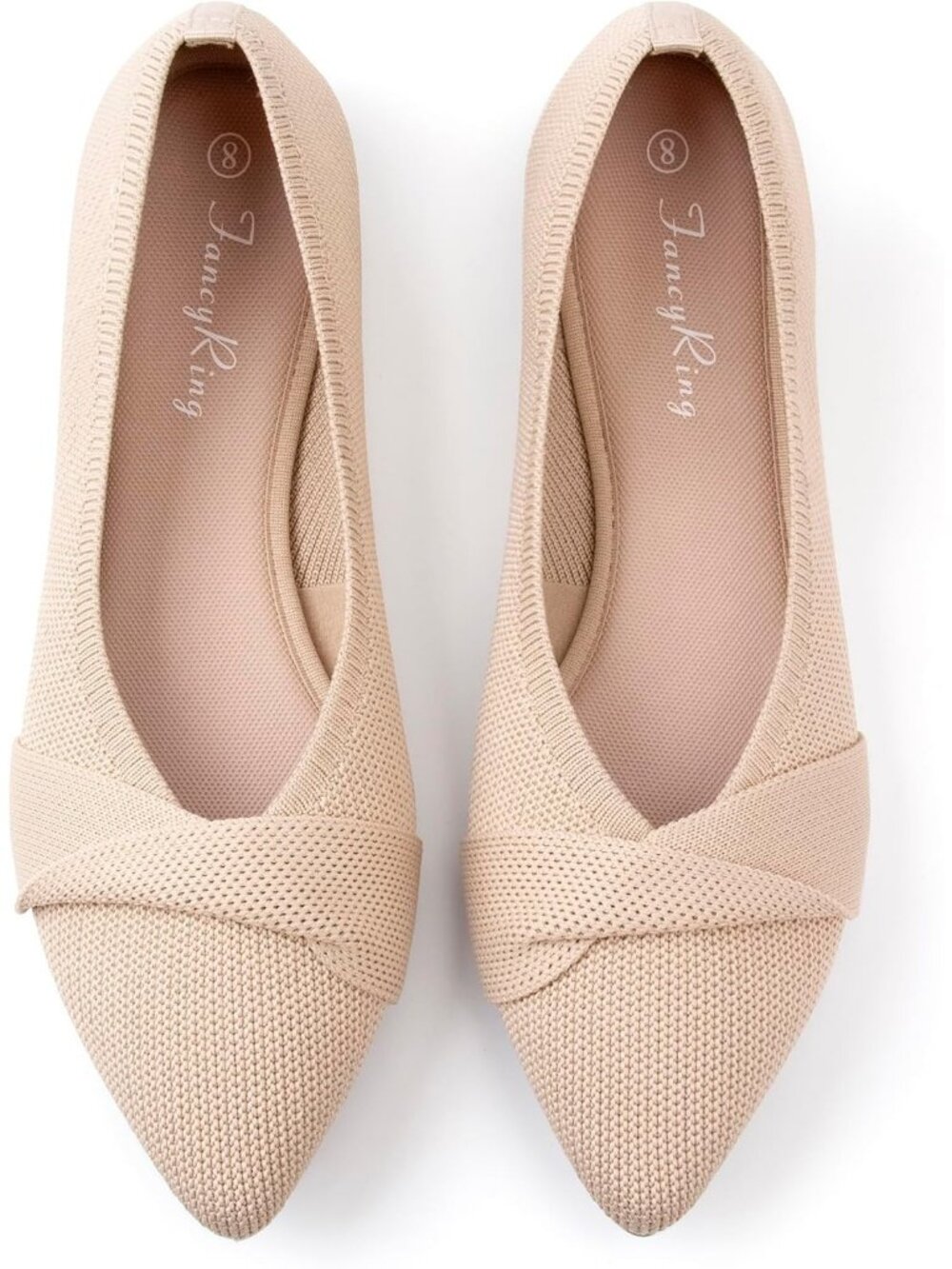 FancyRing Women's Nude Knit Pointed Toe Flats Casual Comfortable Slip On Shoes